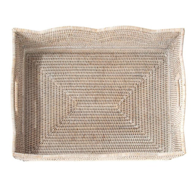 Wood Artifacts Rattan Scallop Collection Rectangular Storage Basket in White Wash - 20" For Sale - Image 7 of 8