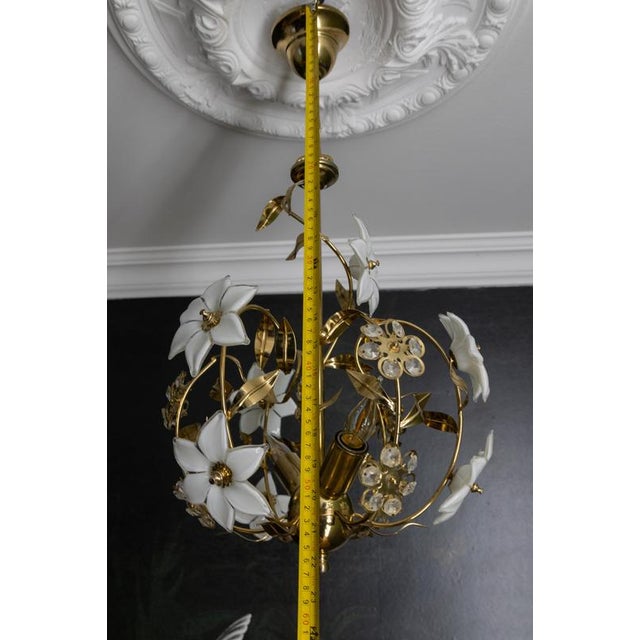 Hollywood Regency Style White Murano Glass Flower and Metal Chandelier, 1980s For Sale - Image 18 of 18