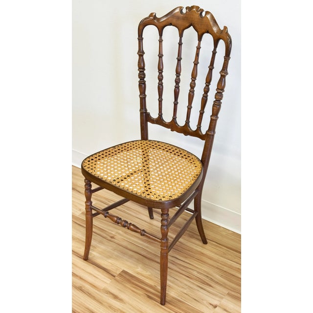 Vintage Chiavari Style Carved Wood Chair With Caned Seat For Sale - Image 4 of 12