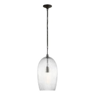 Hable by Visual Comfort Studio Serafina Pendant Light in Aged Iron Black Finish With Textured Clear Glass For Sale