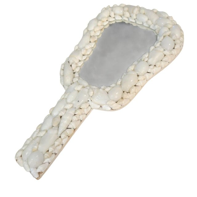 Traditional Handmade Seashell Encrusted Coastal Hand Dresser Vanity Small Mirror For Sale - Image 3 of 8