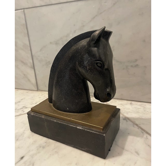 Pair of 1930s Art Deco Black Marble and Brass Horse Head Bookends For Sale - Image 10 of 12