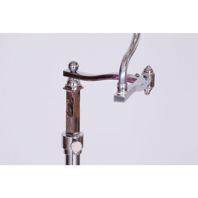 Metal Czech Bauhaus Floor Lamp in Chrome-Plated Steel with Textile Lampshade, 1920s For Sale - Image 7 of 10