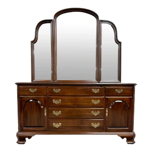Vintage Ethan Allen Georgian Court Collection Solid Cherry Triple Dresser