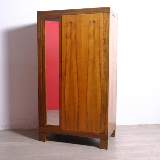 Brown Italian Oak Wardrobe with Mirror, 1930s For Sale - Image 8 of 13