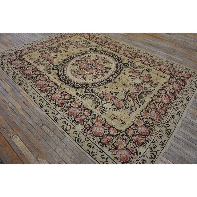 1850s Ivory Pink Antique Besserabian Kilim Flatweave Carpet Floral Medallion Rug For Sale - Image 10 of 12