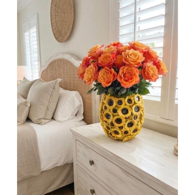 Vintage Majolica Sunflower-Adorned Ceramic Vase For Sale - Image 9 of 12