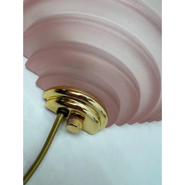 Metal Stepped Glass Salmon Pink and Brass Glass Wall Lamps, 1980s, Set of 2 For Sale - Image 7 of 12