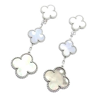 Van Cleef & Arpels White Gold Magic Alhambra Mop Chalcedony Earrings, Pair For Sale