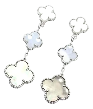 Van Cleef & Arpels White Gold Magic Alhambra Mop Chalcedony Earrings, Pair