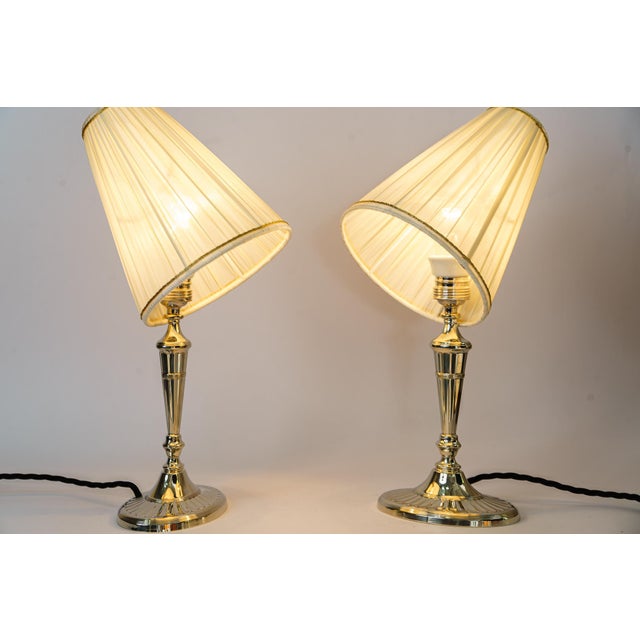 Table Lamps Alpaca with Oval Base and Fabric Shades, Vienna, 1920s, Set of 2 For Sale - Image 11 of 15