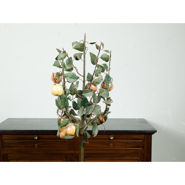 French 1930s Tôle and Glass Tree in Pot Sculpture with Orange and Yellow Fruits For Sale - Image 9 of 9