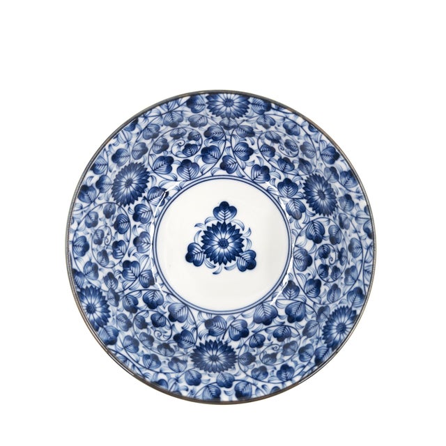 Blue Hand-Painted Japanese Blue & White Porcelain Bowls Mixed Patterns - Set of 4 For Sale - Image 8 of 16