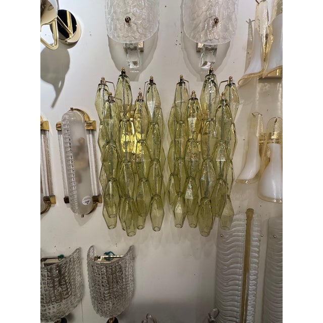 Modern Pair of Murano Green Poliheder Sconces For Sale - Image 3 of 7