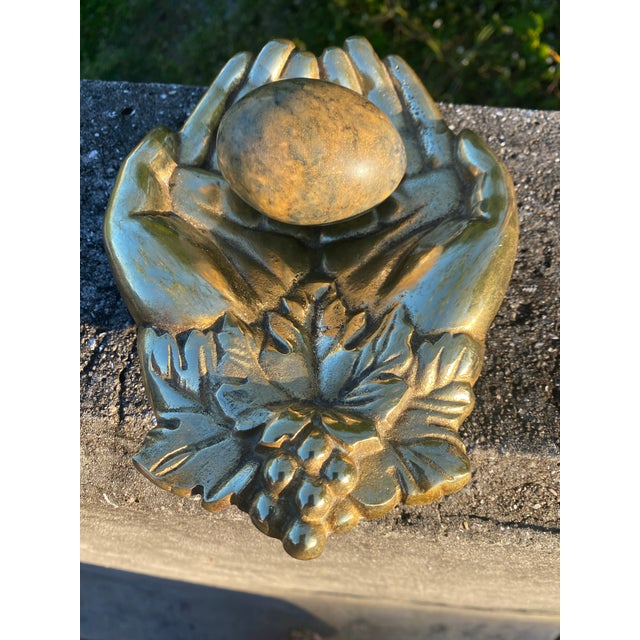 Metal Vintage Bronze Decorative Piece Featuring Cupped Hands. For Sale - Image 7 of 8