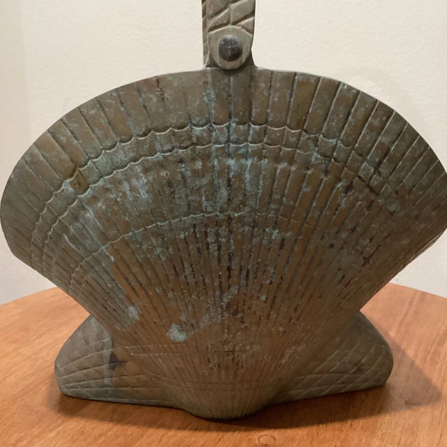 Mid 20th Century Vintage Brass Sea Shell Basket Pot Planter For Sale - Image 5 of 13