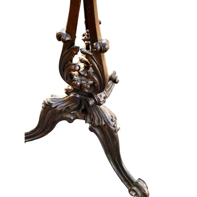 Ebony Antique English Hand Carved Ebonized Fire Screen With Original Needlepoint For Sale - Image 8 of 13