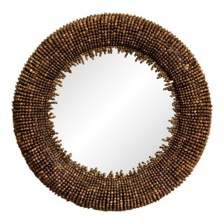 Curry & Co. Organic Modern Buri Bead Pasay Round Wall Mirror For Sale