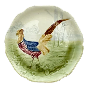 19th Century Majolica Pheasant Plate Choisy Le Roi