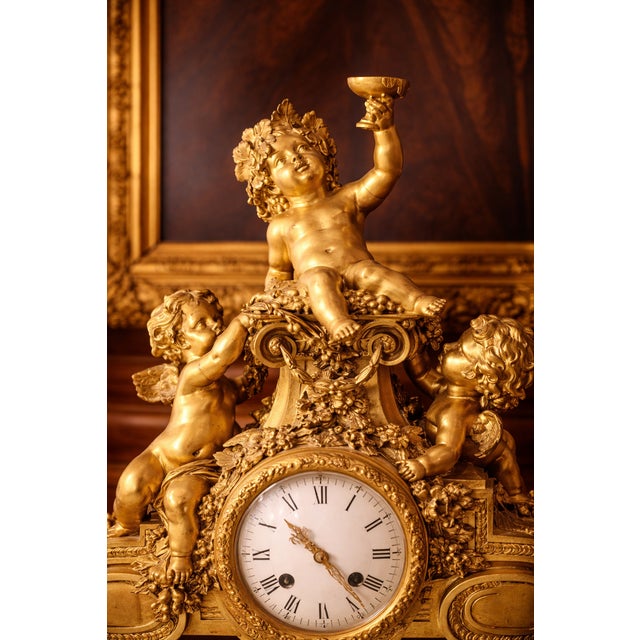 Metal 19thC French Louis XVI Gold Ormolu Bronze Mantel Clock For Sale - Image 7 of 18