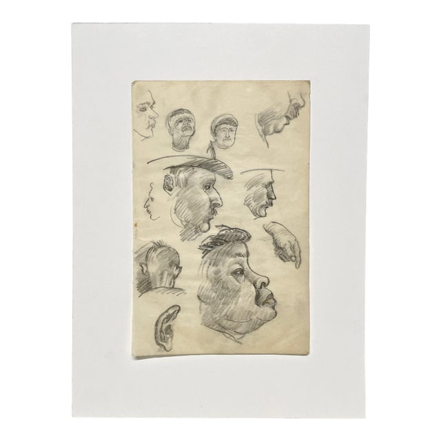 A Striking, 1930s Composite Sketch, Figure Study (Faces and Profiles) by Noted Chicago Modern Artist, Harold Haydon For Sale
