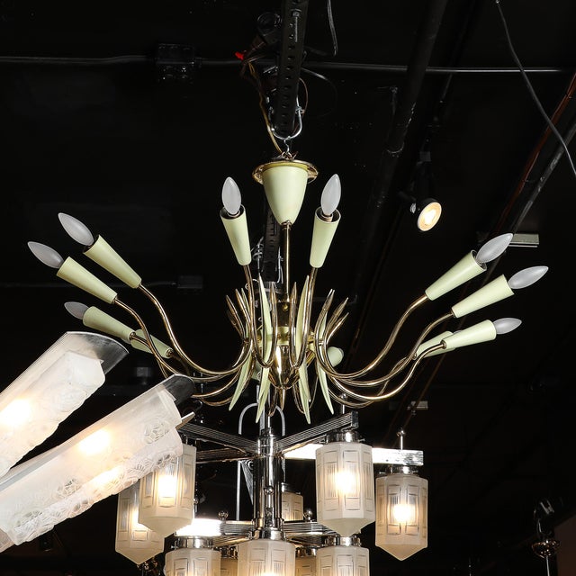 Mid-Century Polished Brass & Green Enamel 12 Light Chandelier by Stilnovo For Sale - Image 15 of 18