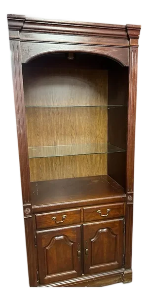 1970s Highland House Mahogany Display Cabinet With Adjustable Glass Shelves and Brass Hardware