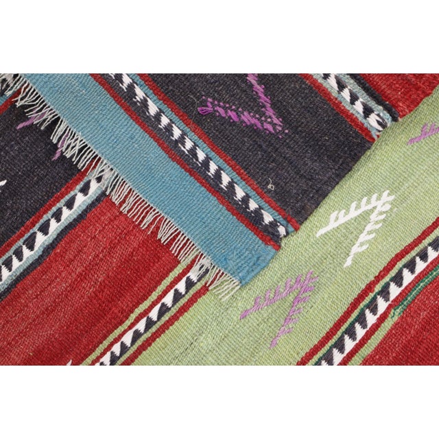 1970s Rustic & Primitive Striped Hand Knotted Oushak Kilim Runner For Sale - Image 10 of 13