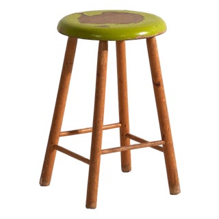 Vintage Wooden Stool with Round Seat, Central Europe, 1950 For Sale