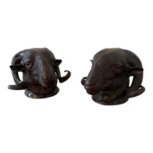 Vintage Bronze Ram Sculptures ~ a Pair
