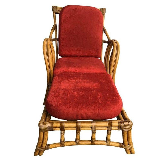 1980s Rare Paul Frankl Styled Faux Rattan Outdoor/Patio Chaise Lounge Chair, Pair For Sale - Image 4 of 8