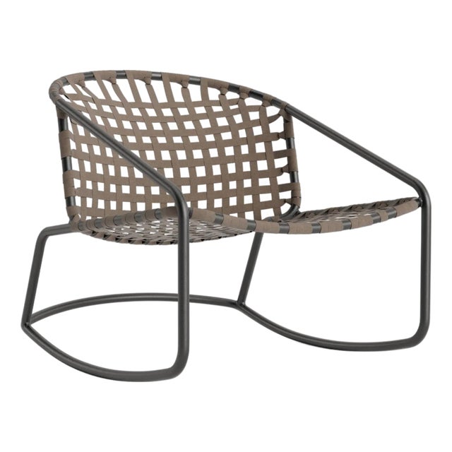 Brown Jordan Kantan Aluminum Suncloth Motion Lounge Chair, Textured Pewter frame with Mica fabric For Sale