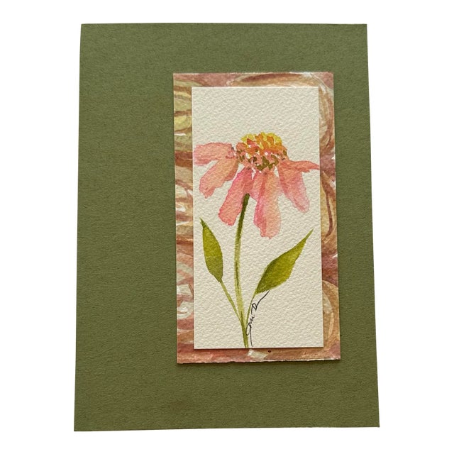 Signed Original Watercolor Botanical Painting “Cone Flower” For Sale