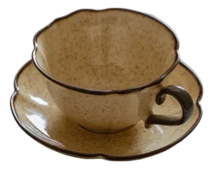 European-Style Handmade Earthenware Coffee Cups and Saucers