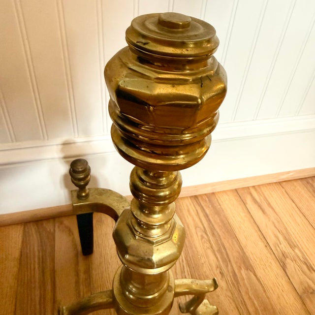 Mid 20th Century Harvin Federal Style Brass Fireplace Andirons, a Pair For Sale - Image 4 of 12