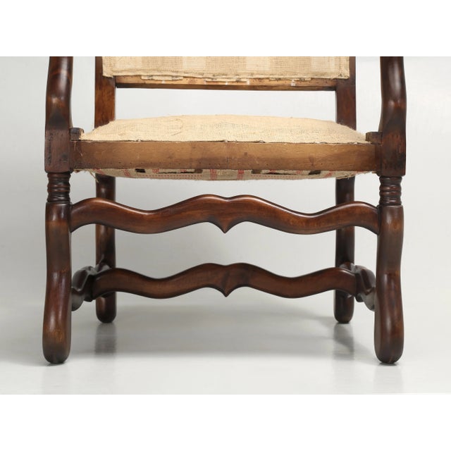 Wood Pair French Os De Mouton Dining Arm Chairs With Restored Frames and Coil Springs For Sale - Image 7 of 12