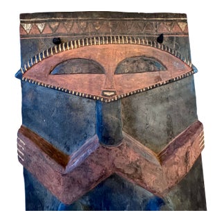 Pende Style African Polychrome Carved Wood Figural Wall Panel For Sale