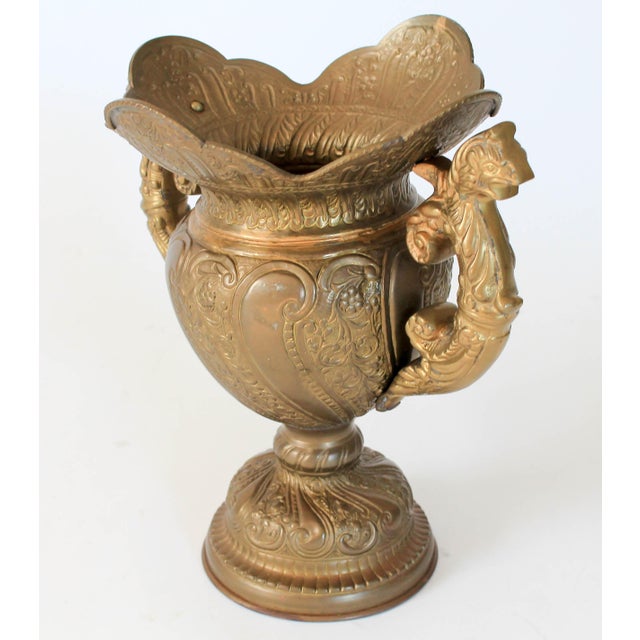 Vintage Brass Urn Vase With Dragon Handles For Sale - Image 4 of 12