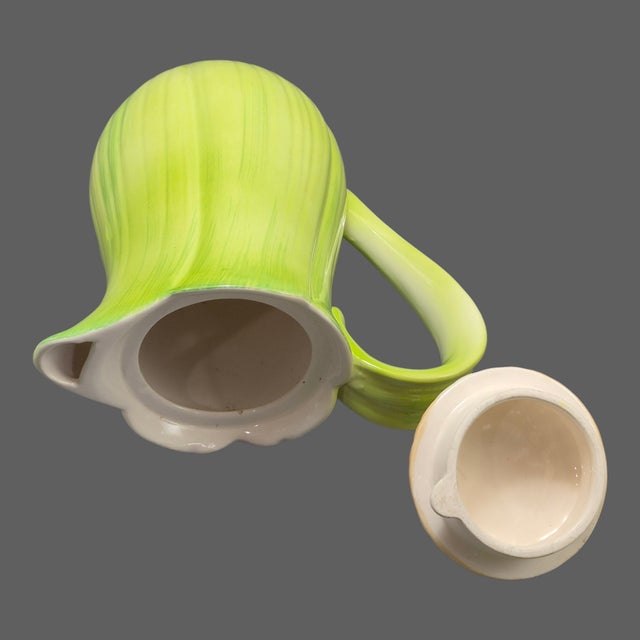 Ceramic Vintage Italian Ceramic Green Tulip Shaped Leaf Butterflies Demi Tasse Nine-Piece Espresso Set For Sale - Image 7 of 10