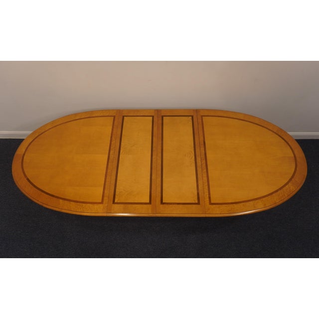 Contemporary Stanley Furniture Banded Burled Wood Blonde Contemporary Modern 110" Oval Double Pedestal Dining Table 454-11-136/236 For Sale - Image 3 of 11
