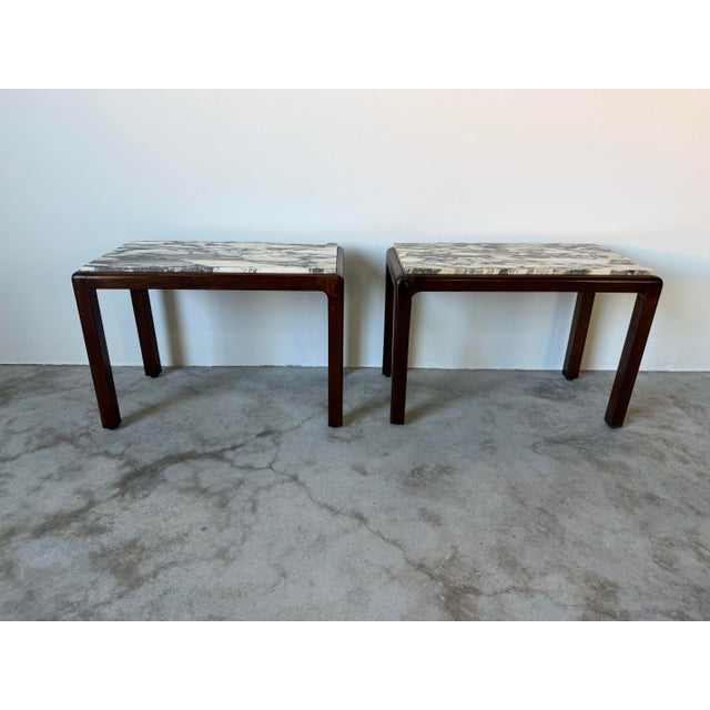 1960's Vintage French Mahogany and Marble Top Side Tables - A Pair For Sale - Image 12 of 12