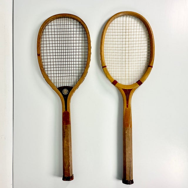 1905 Antique Americana Boho Chic Wood Tennis Rackets Home Accents - A Pair. For Sale - Image 11 of 17