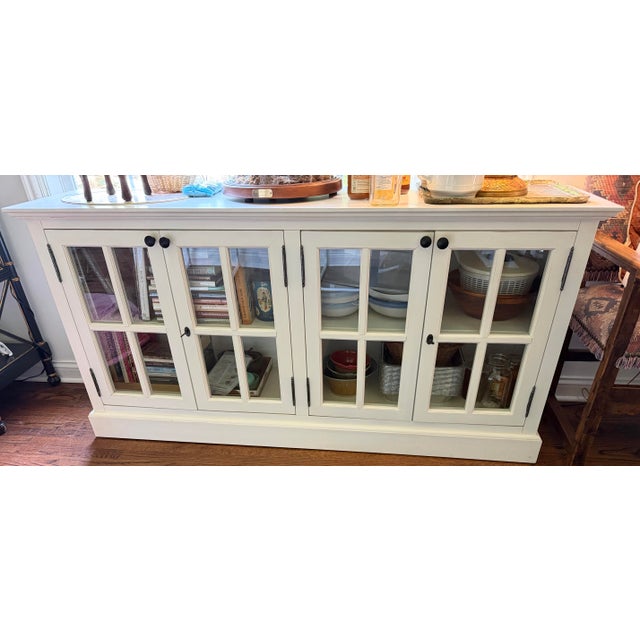 Vintage Painted White Sideboard Credenza Coastal Farmhouse Console Window Pane Doors 72” For Sale - Image 12 of 12