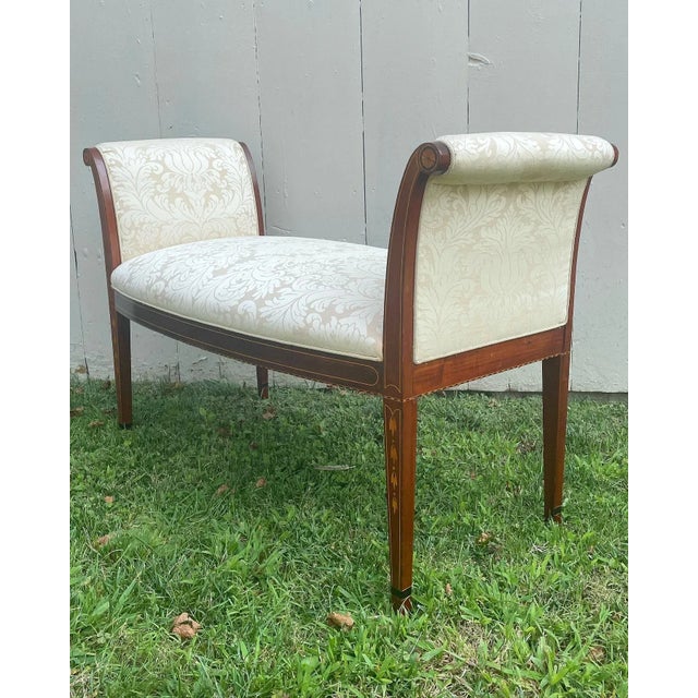 Antique Hepplewhite Mahogany Window Seat/Bench With Inlay and Bellflowers For Sale - Image 4 of 11