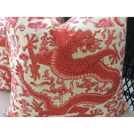 Asian Asian Modern Scalamandre Red Chien Dragon Patterned Pillows - a Pair For Sale - Image 3 of 5