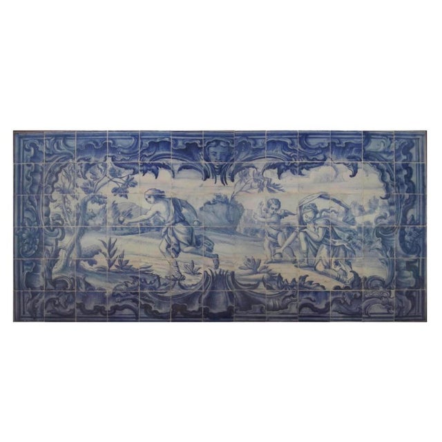 18th Century Portuguese Azulejos Tiles Panel with Countryside Scene For Sale - Image 5 of 6