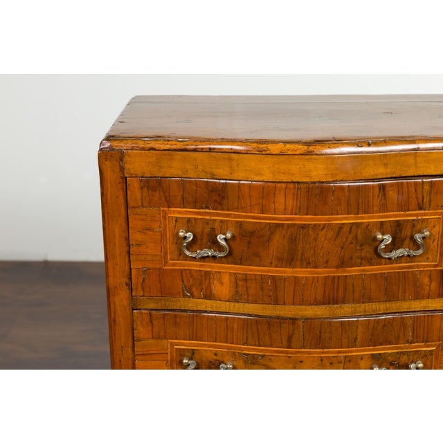Brown Italian 1800s Petite Walnut Three-Drawer Bow Front Chest with Banding For Sale - Image 8 of 12