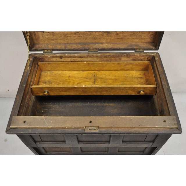 Antique Mission Arts & Crafts Oak Wood Carpenters Tool Chest Cabinet W/ Drawers For Sale - Image 9 of 12