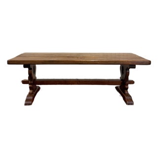 Antique French Country Farm Dining Table Farmhouse Trestle Base Oak 87"w For Sale