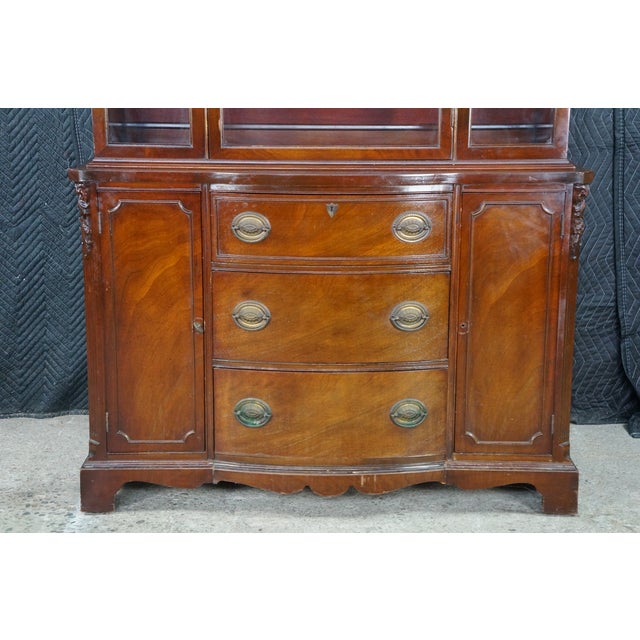 Mid 20th Century Mid Century Sheraton Style Mahogany Bow Front China Curio Display Cabinet 82" For Sale - Image 5 of 18